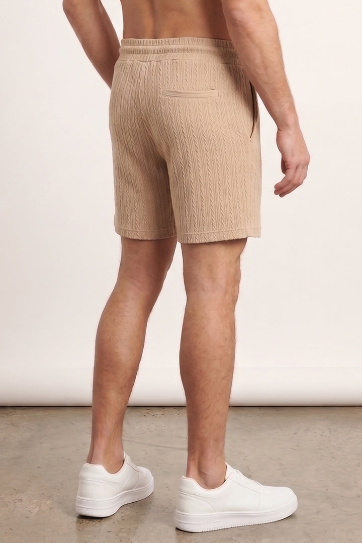Cable Knit Textured Shorts - Beige-3-MENDEEZ