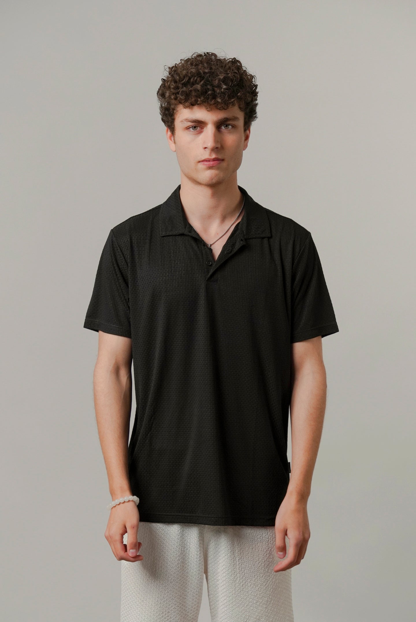 Textured Polo - Black-3-MENDEEZ