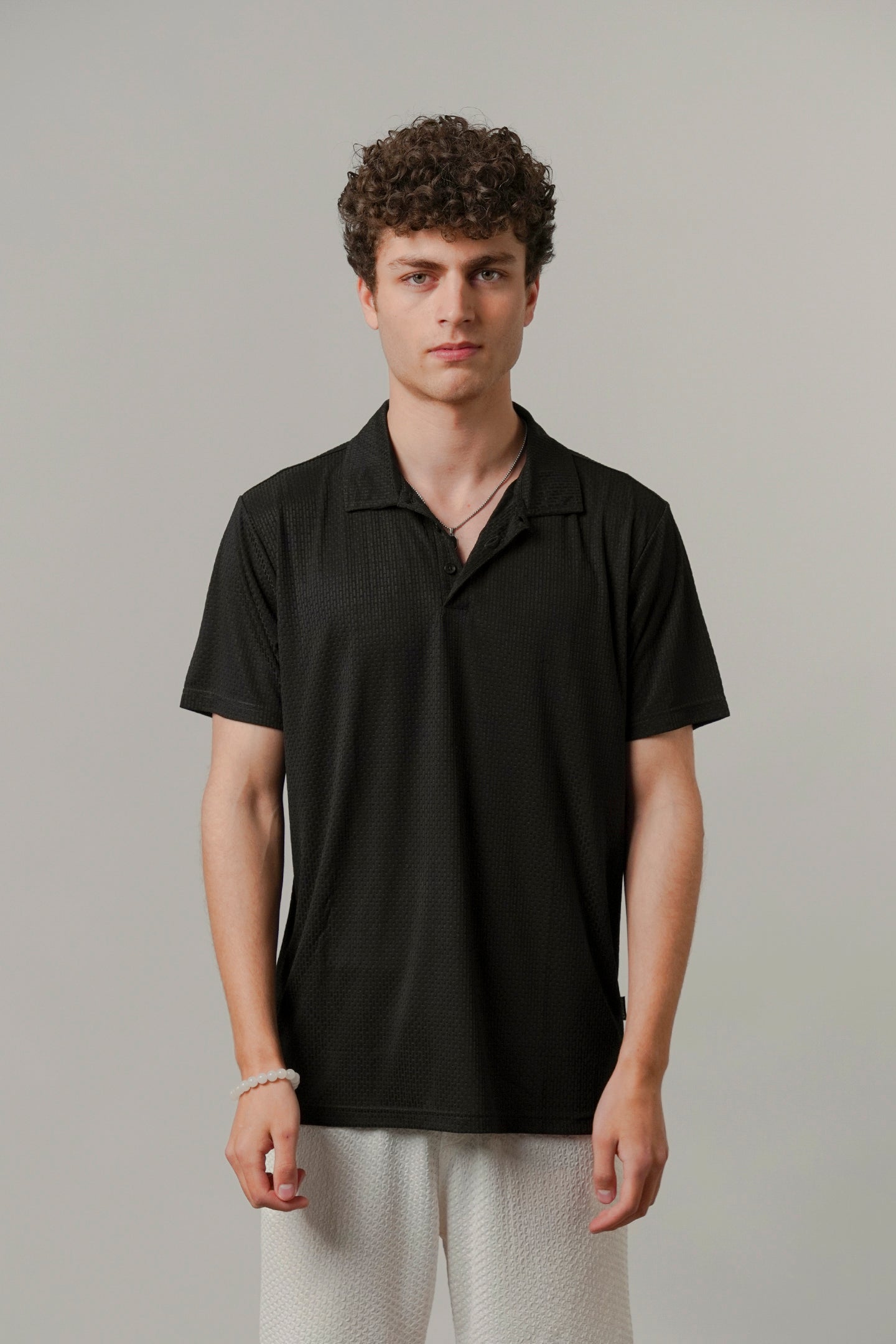 Textured Polo - Black-3-MENDEEZ