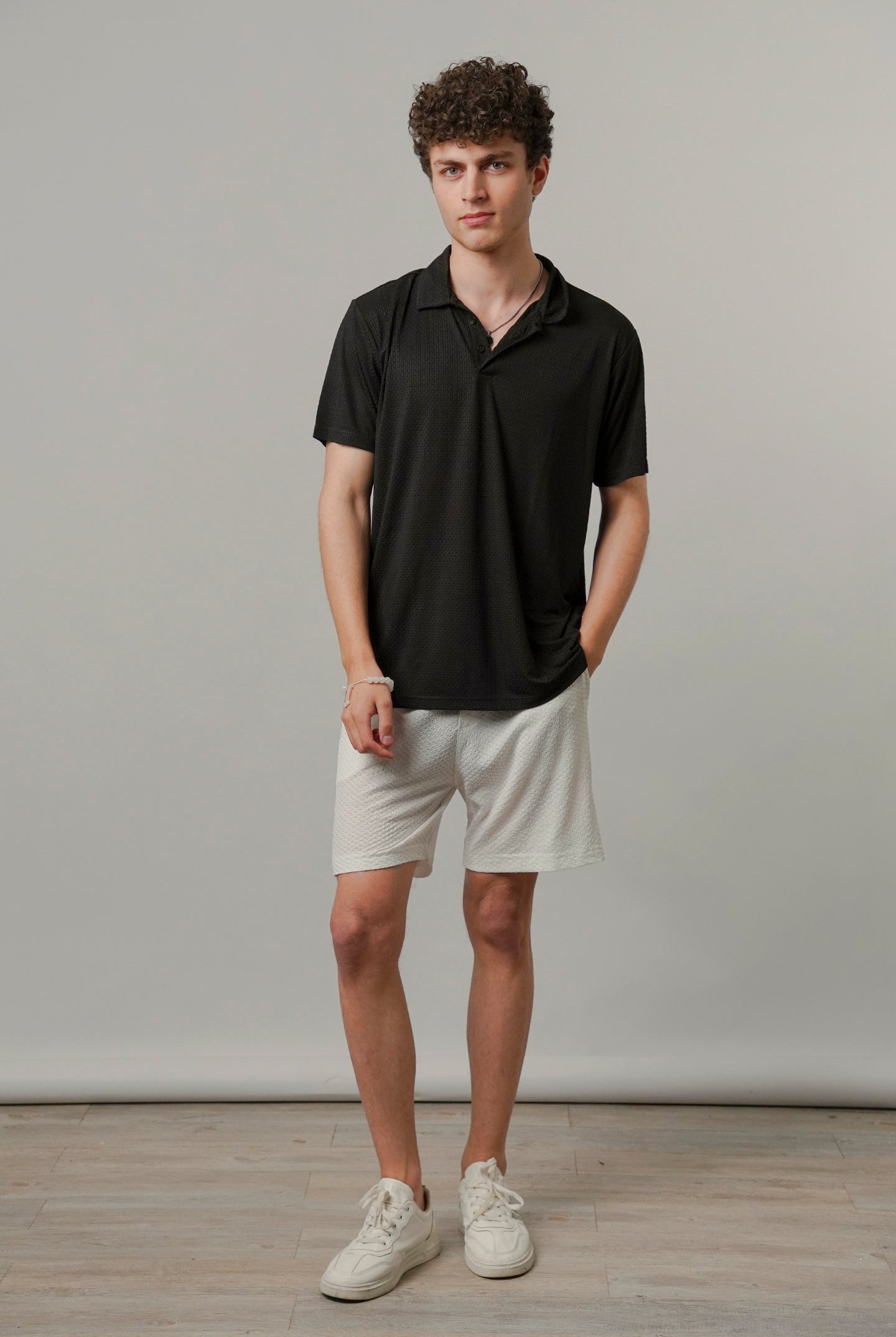 Textured Polo - Black-5-MENDEEZ