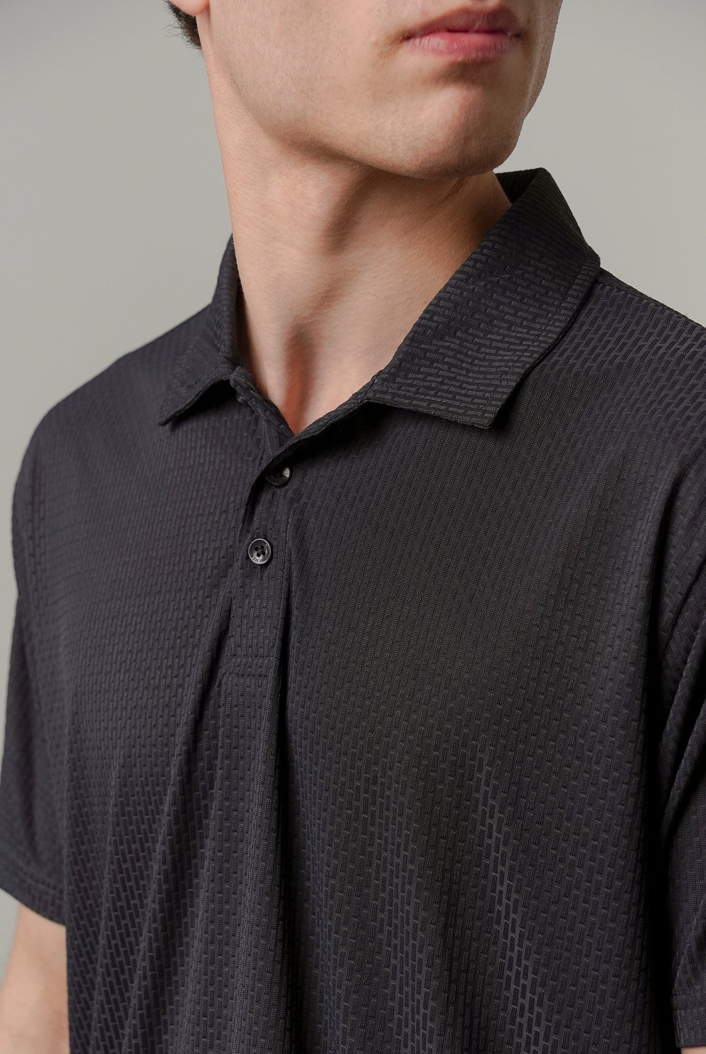 Textured Polo - Navy Blue-1-MENDEEZ