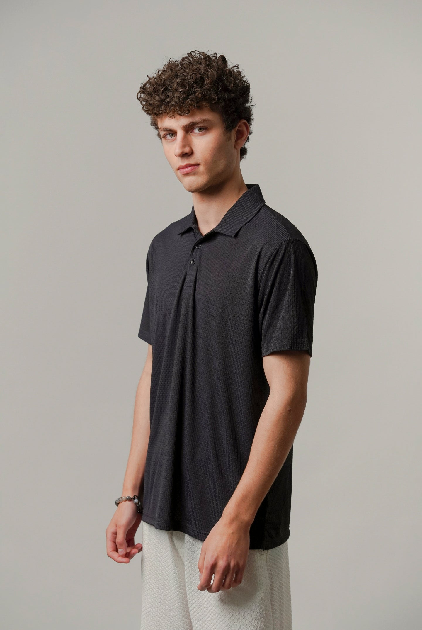 Textured Polo - Navy Blue-2-MENDEEZ