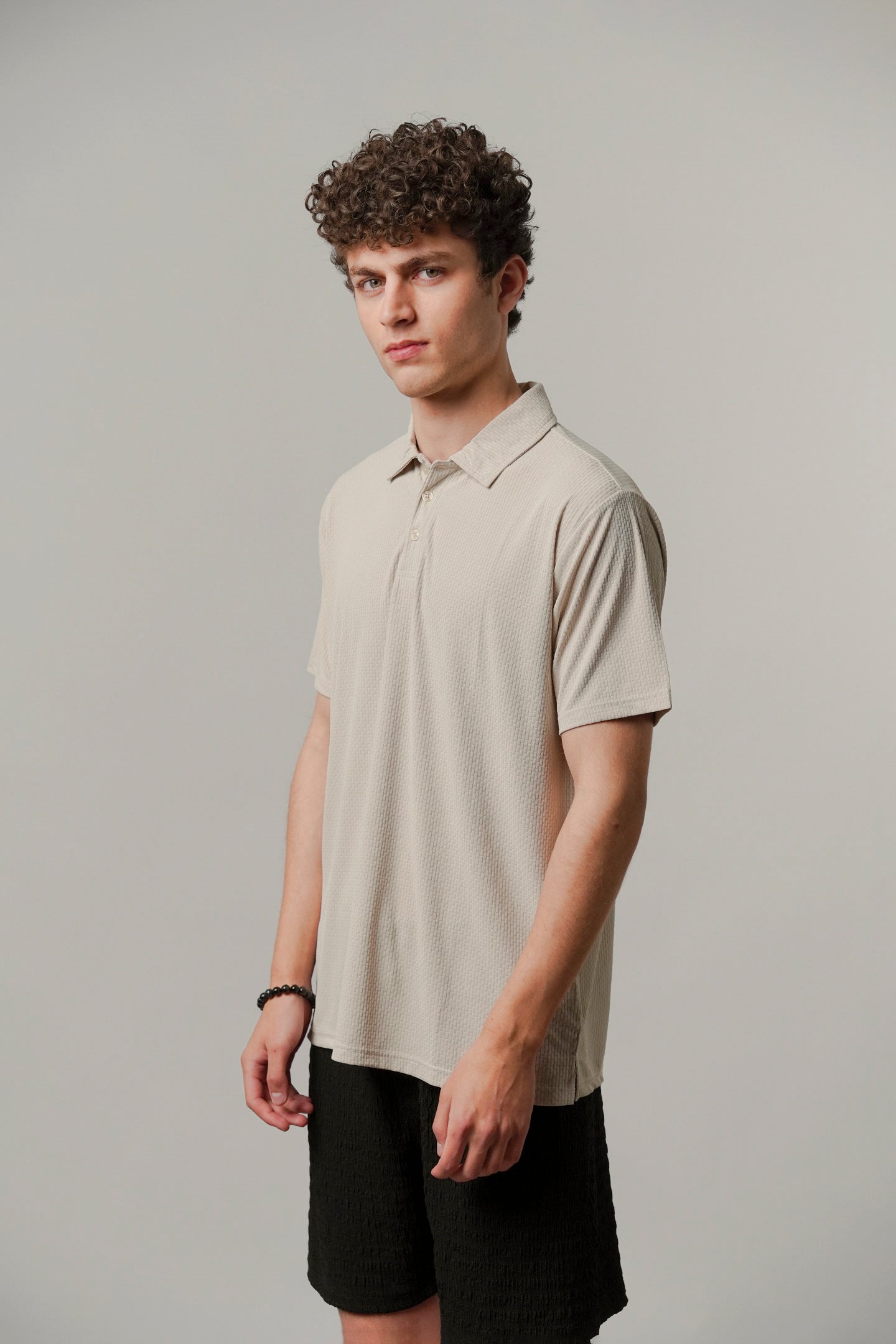 Textured Polo - Beige-2-MENDEEZ