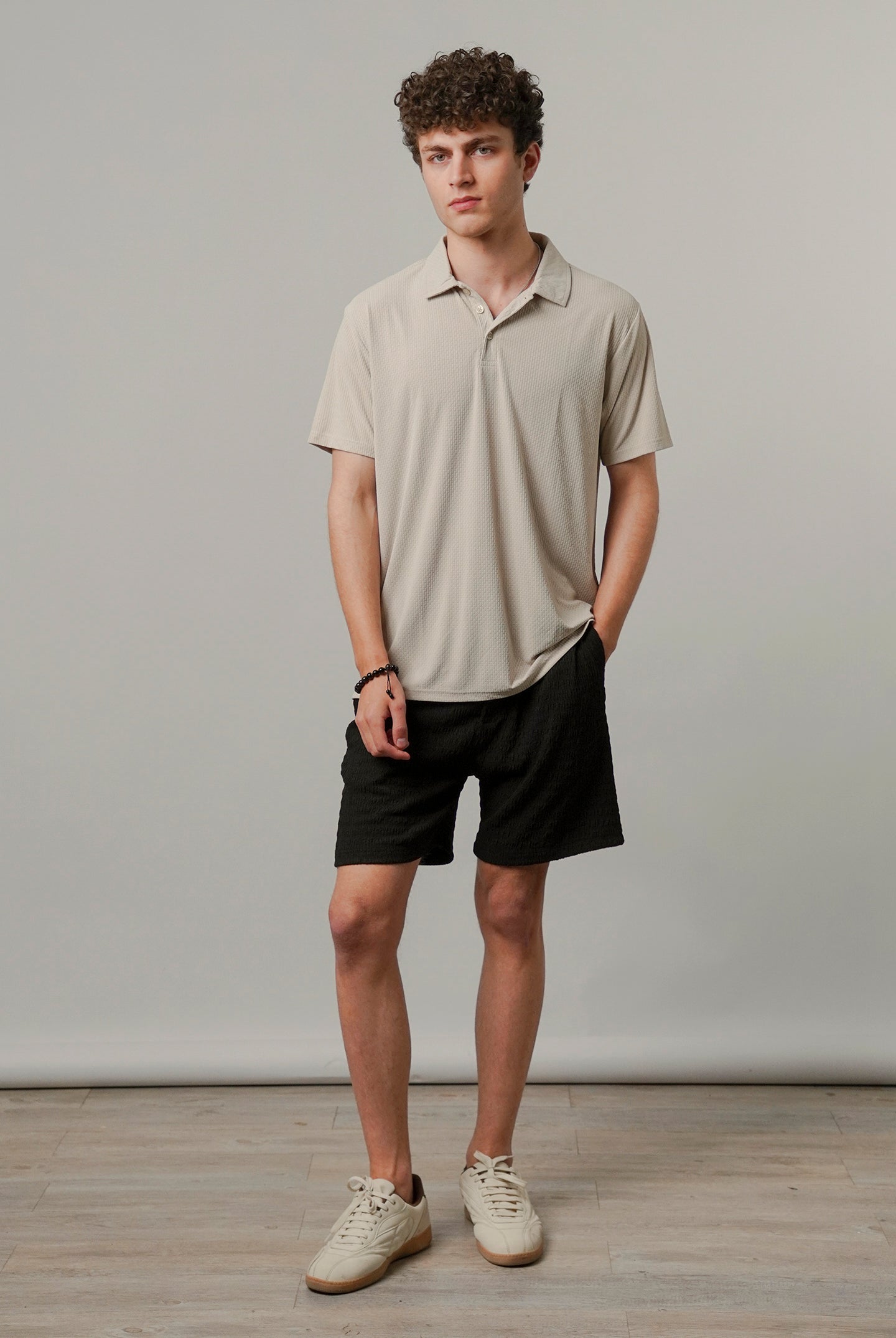 Textured Polo - Beige-5-MENDEEZ