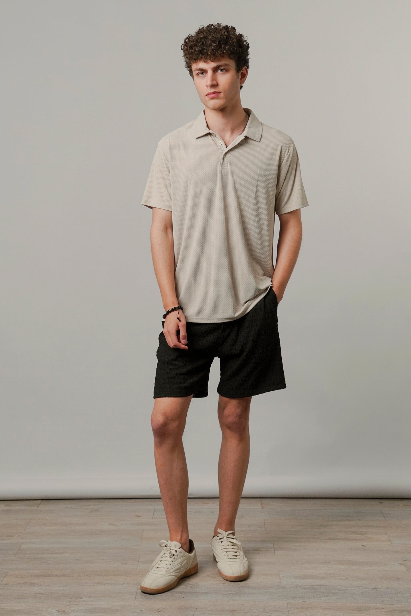 Textured Polo - Beige-5-MENDEEZ