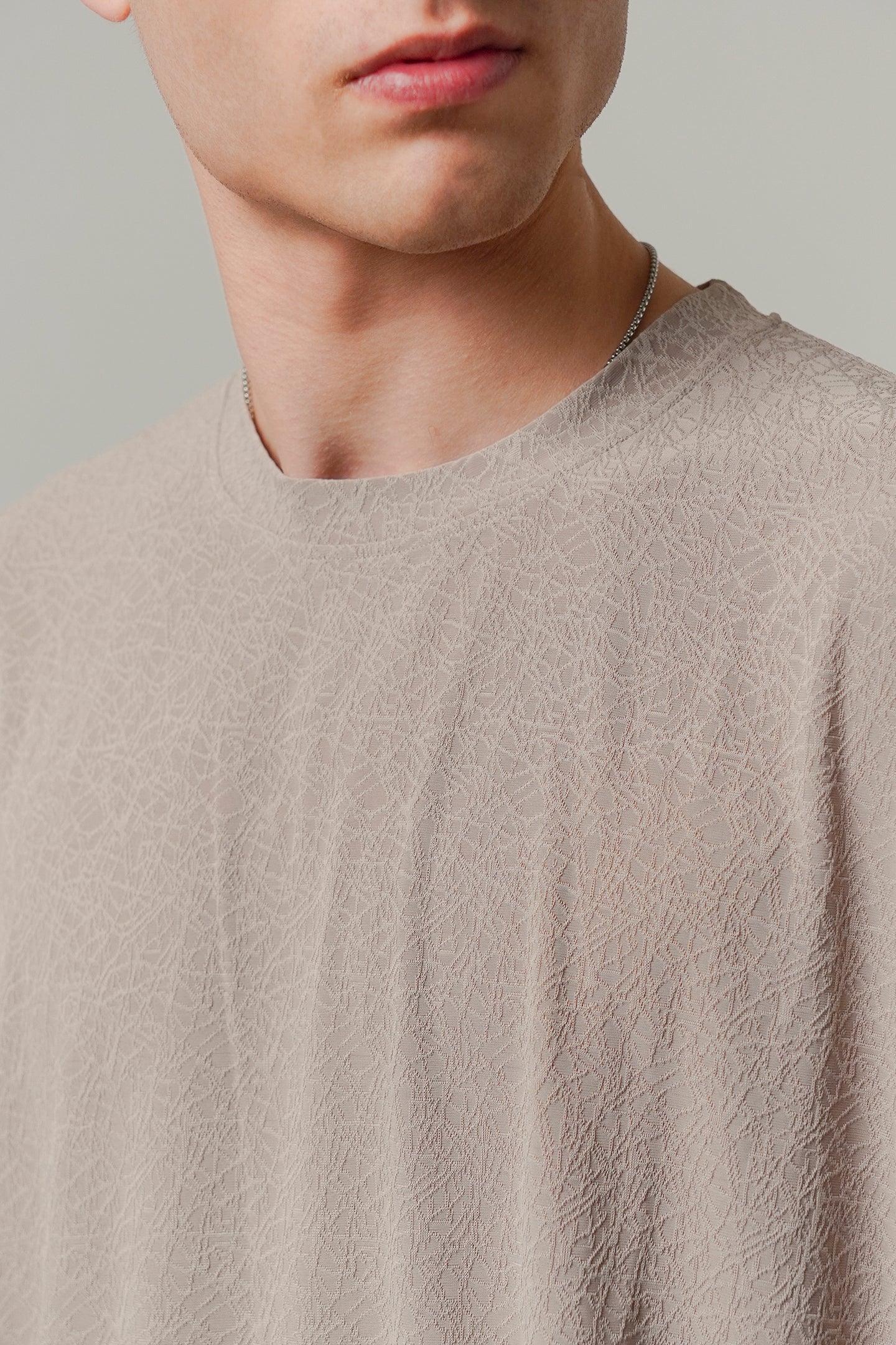 Oversized Texture Crew T-Shirt - Khaki Beige-5-MENDEEZ