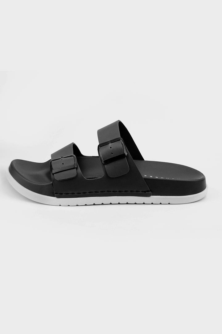 Faux Leather Slippers - Black - Mendeez