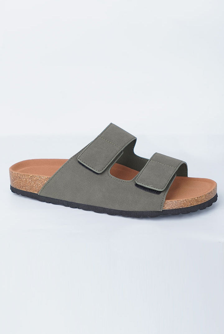 Two-Strap Velcro Slides - Olive Green - Mendeez