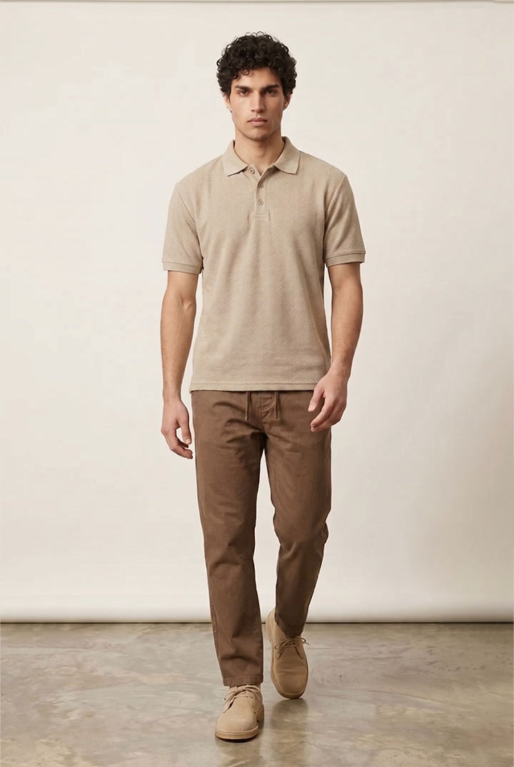Jacquard Textured Polo - Sand - Mendeez