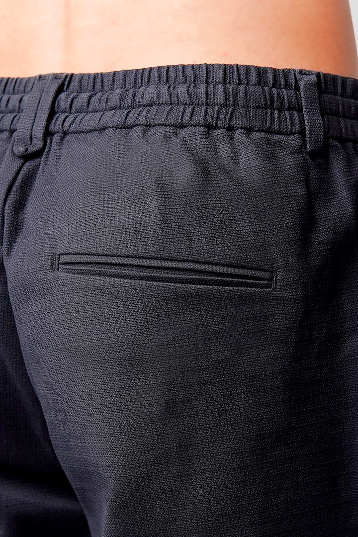 Straight Fit Jacquard Pants - Black - Mendeez