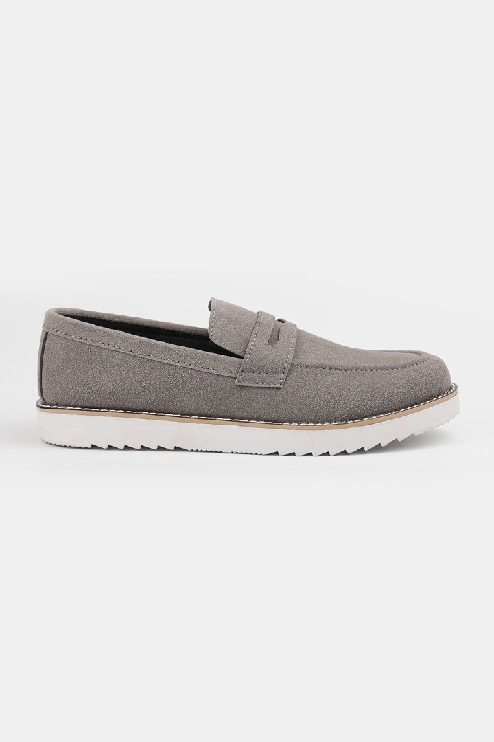 Slip On Suede Loafers - Grey - Mendeez