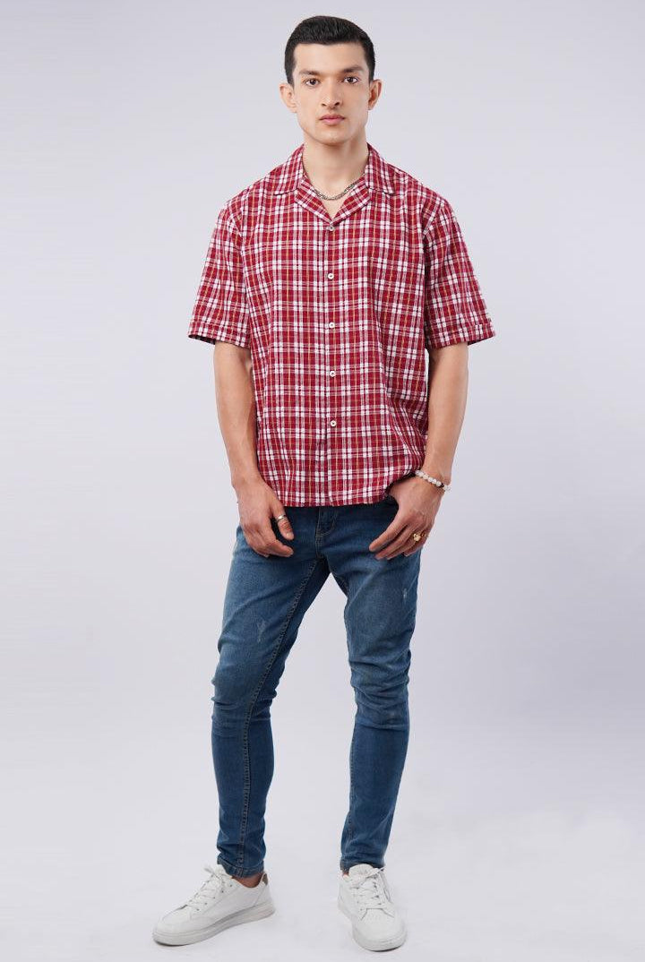 Checkered Cuban Shirt - Red & White - Mendeez