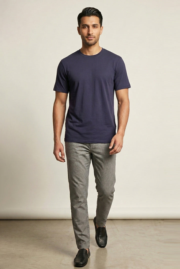 Crew Neck T-Shirt - Navy Blue - Mendeez