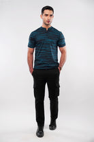 Printed Henley T-Shirt - Black - Mendeez