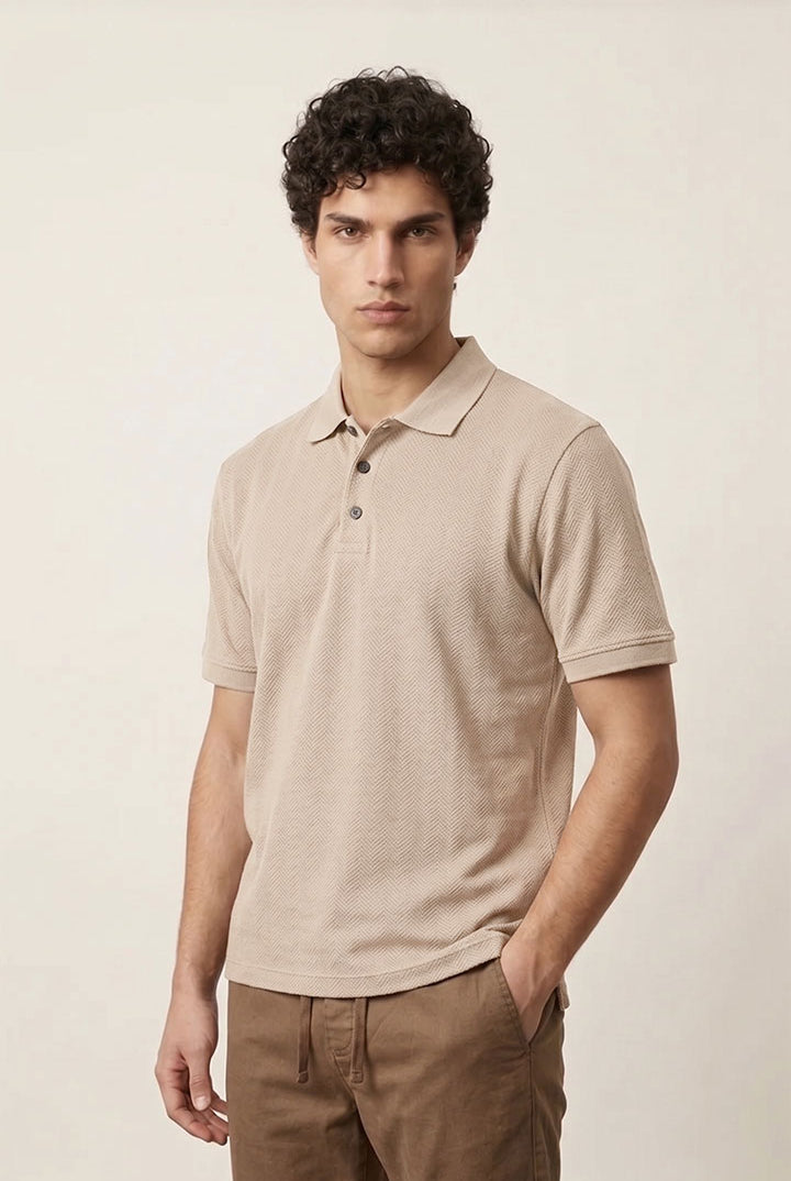 Jacquard Textured Polo - Sand - Mendeez