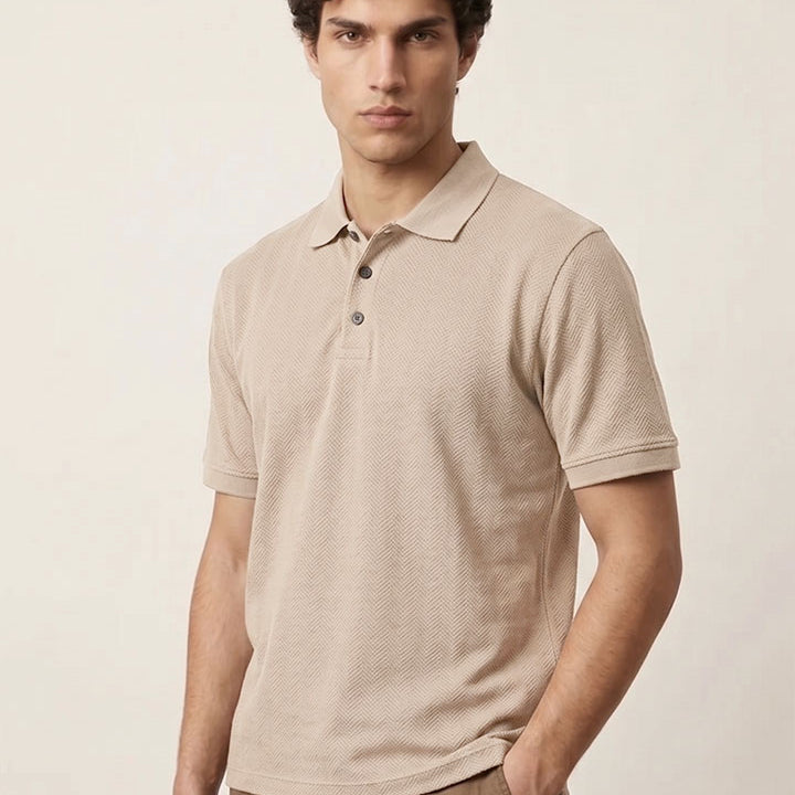 Jacquard Textured Polo - Sand - Mendeez