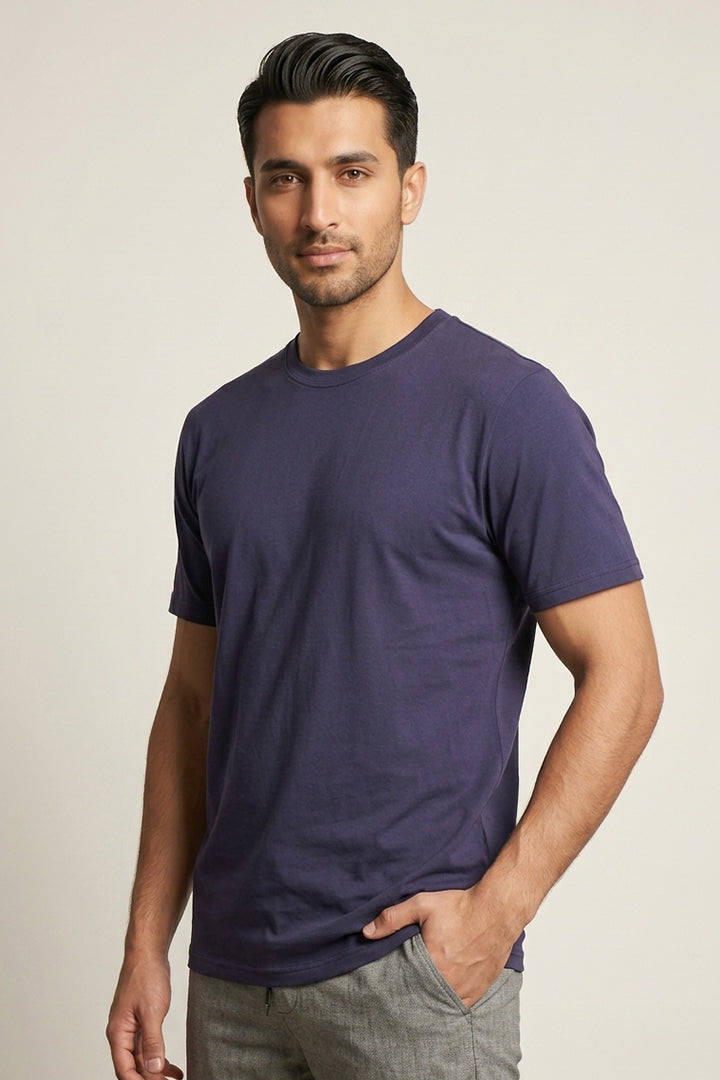 Crew Neck T-Shirt - Navy Blue - Mendeez