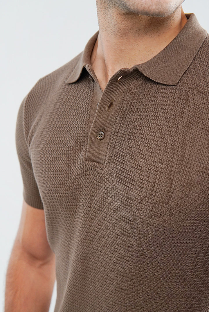 Knitted Polo Shirt - Brown - Mendeez