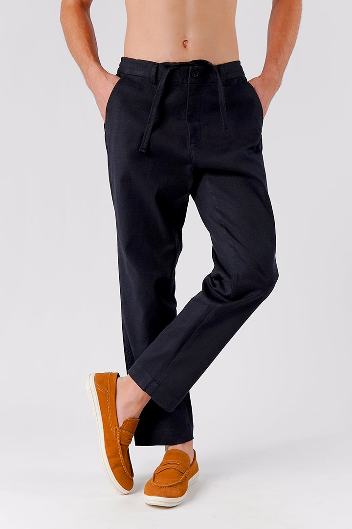 Straight Fit Jacquard Pants - Black - Mendeez