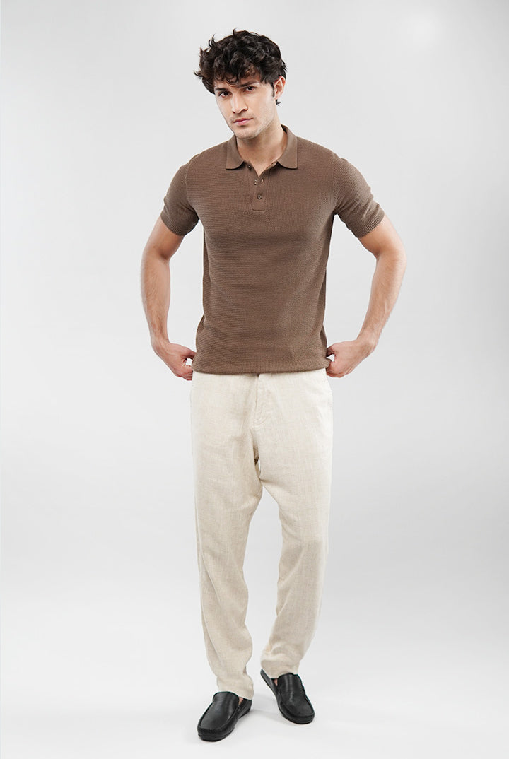 Knitted Polo Shirt - Brown - Mendeez