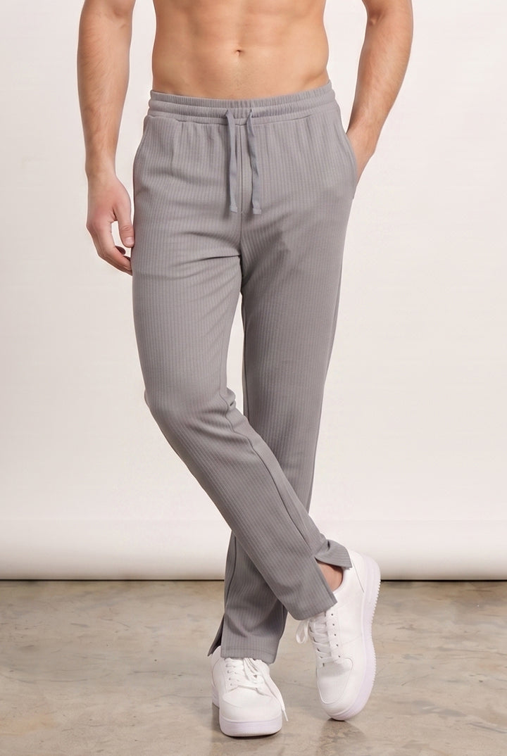 Split Hem Trousers - Grey-4-MENDEEZ