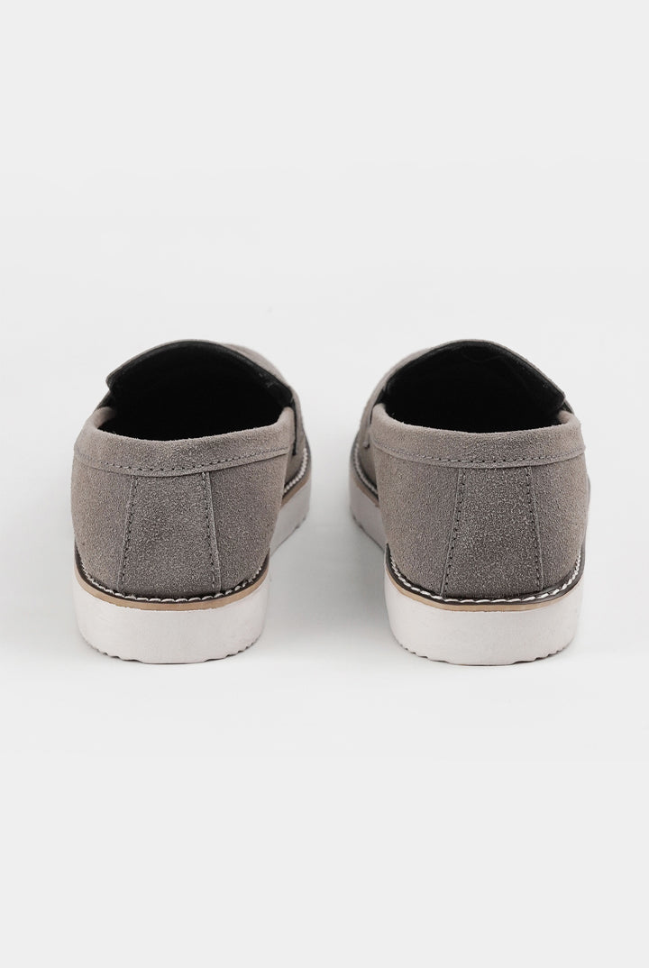 Slip On Suede Loafers - Grey - Mendeez
