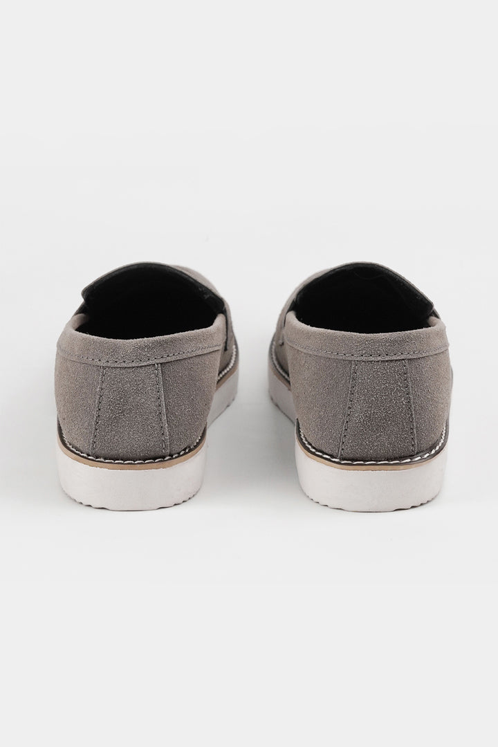Slip On Suede Loafers - Grey - Mendeez