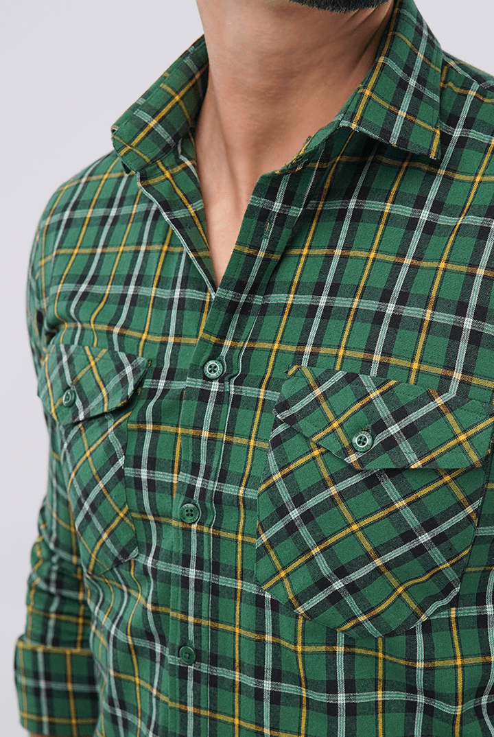 Checkered Button Down Shirt - Green & Yellow - Mendeez PK