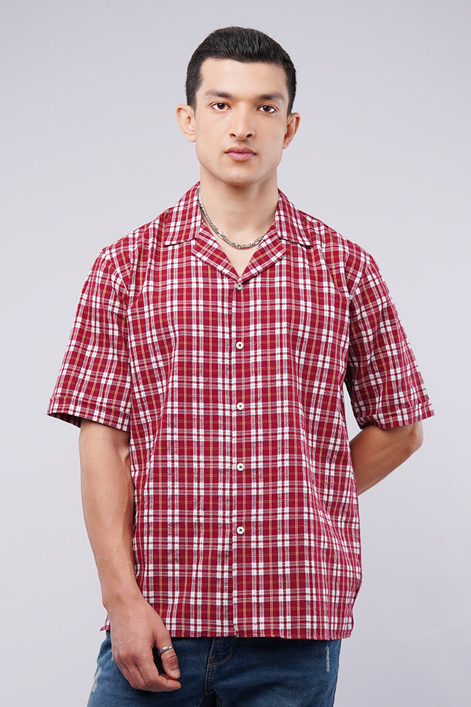 Checkered Cuban Shirt - Red & White - Mendeez