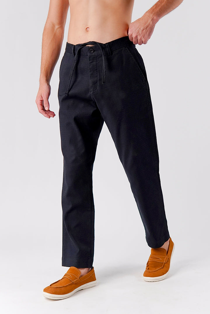 Straight Fit Jacquard Pants - Black - Mendeez