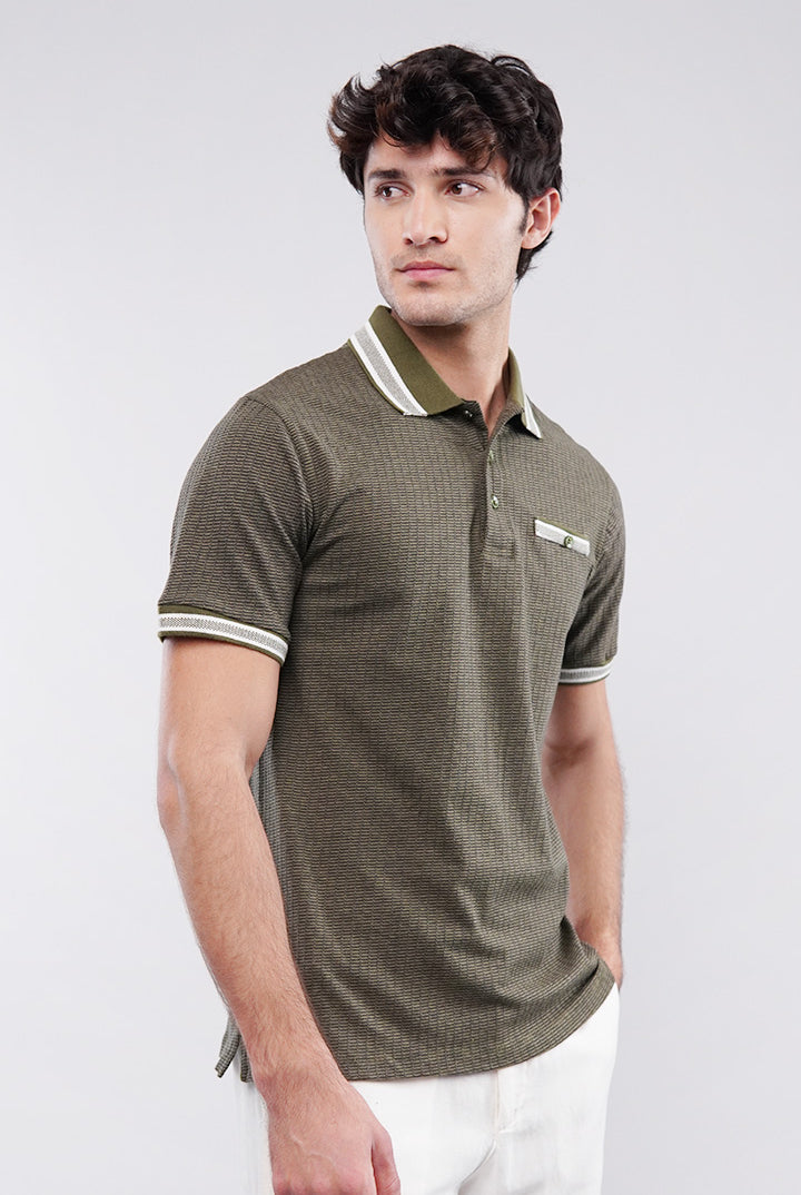 Texture Polo Shirt - Olive Green - Mendeez