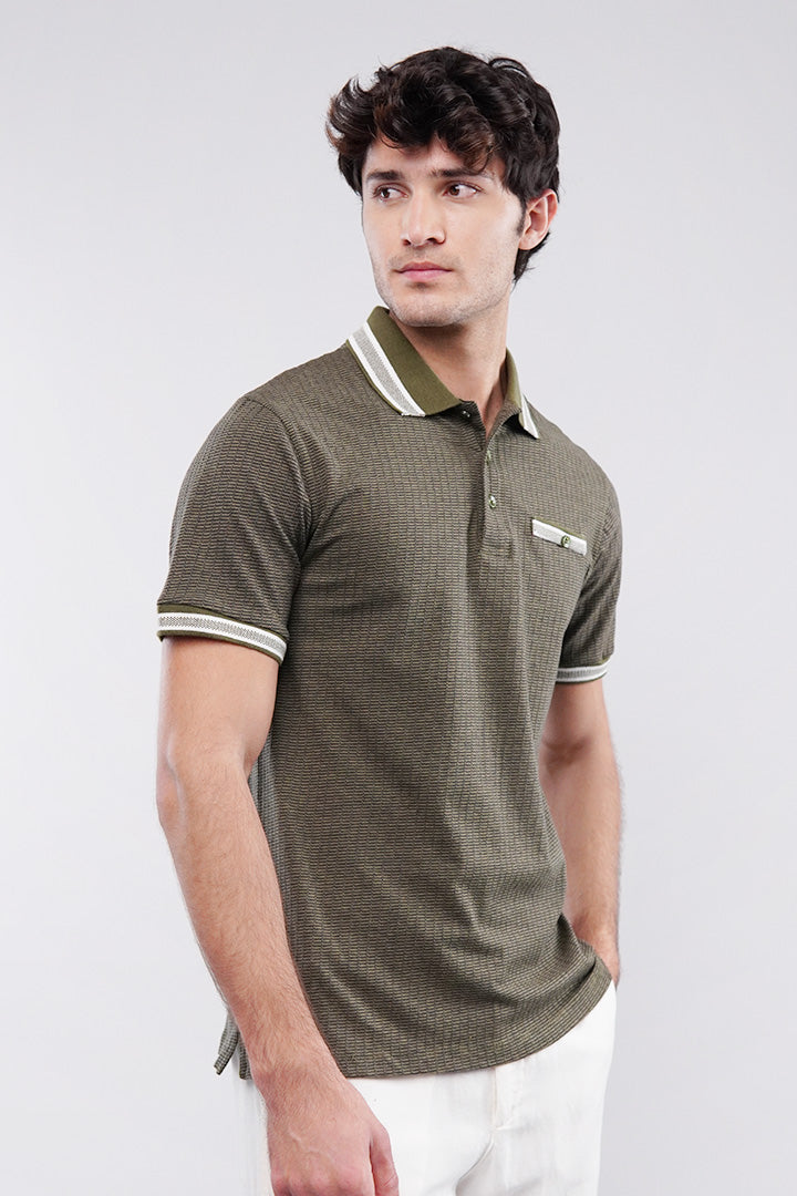 Texture Polo Shirt - Olive Green - Mendeez