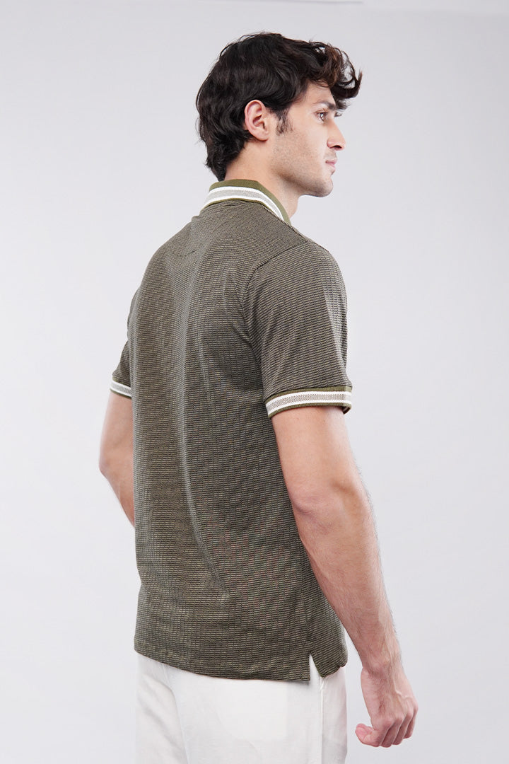 Texture Polo Shirt - Olive Green - Mendeez