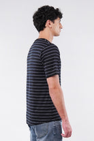 Striped Curved Hem T-Shirt - Black - Mendeez
