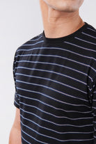 Striped Curved Hem T-Shirt - Black - Mendeez