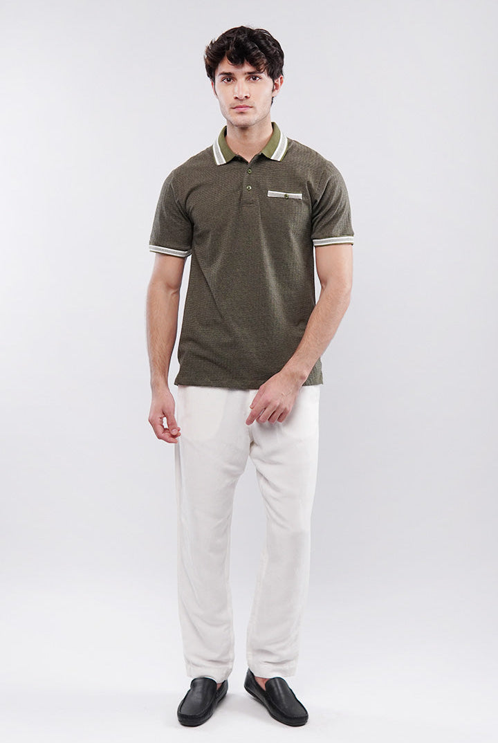 Texture Polo Shirt - Olive Green - Mendeez