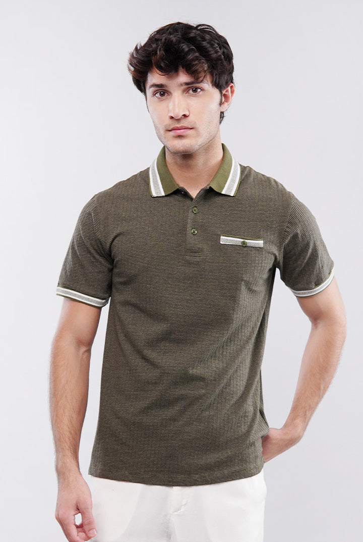 Texture Polo Shirt - Olive Green - Mendeez