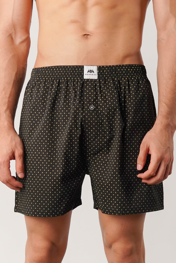 Printed Woven Boxer Shorts - Black - Mendeez