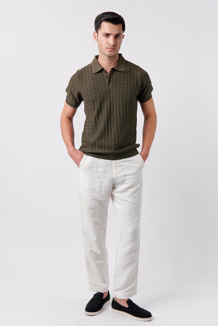 Textured Knit Polo Shirt - Army Green - Mendeez