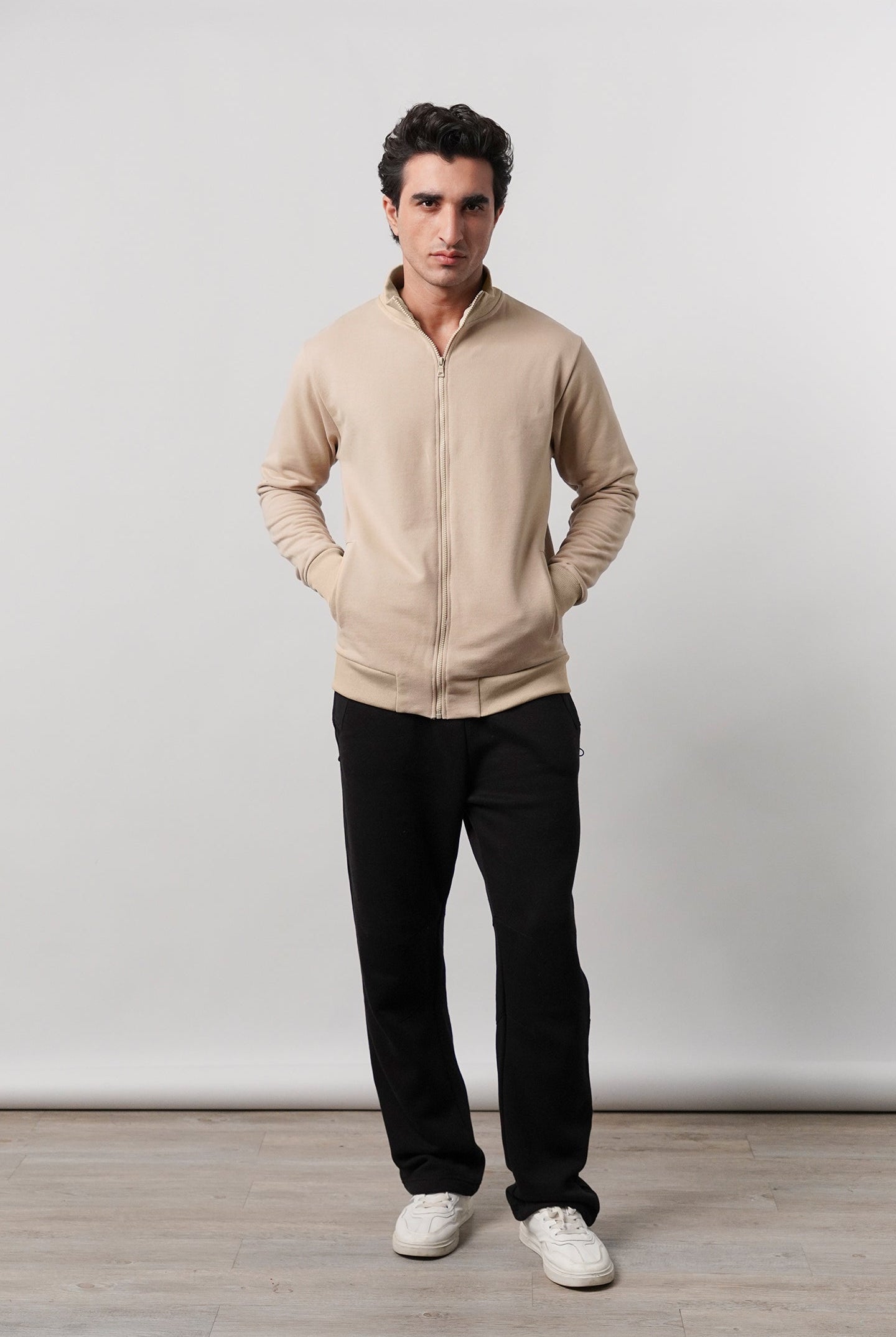 Stand-Up Collar Jacket - Beige - Mendeez