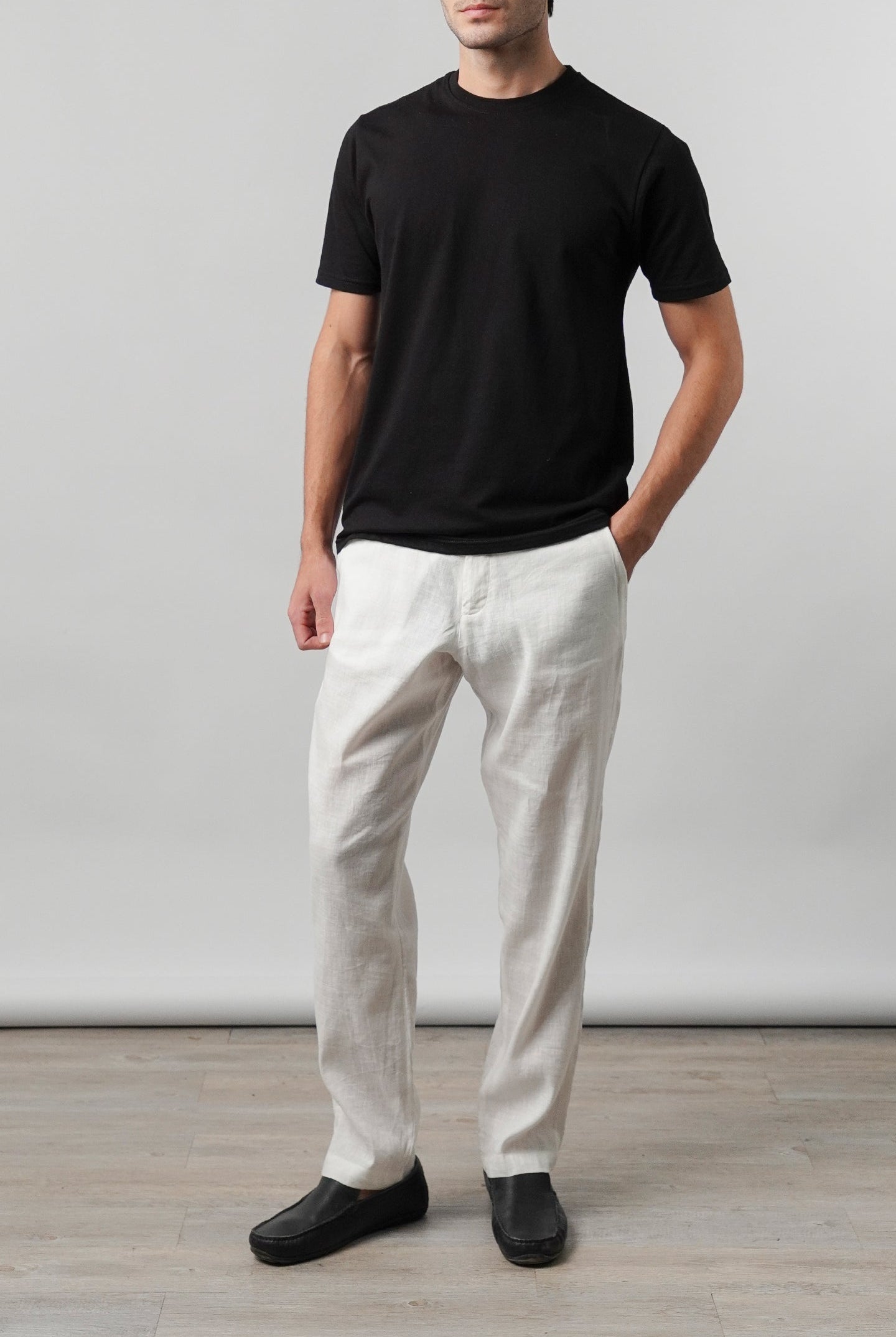Straight Fit Linen Pants - White - Mendeez