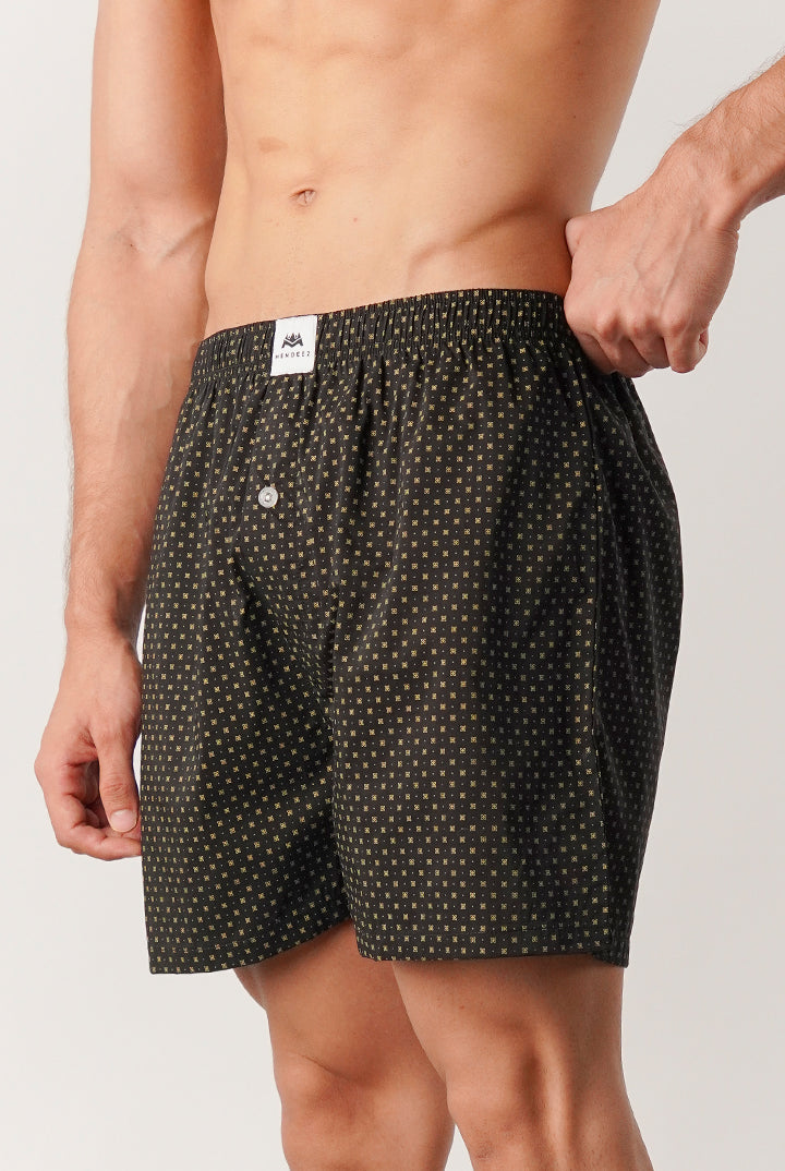 Printed Woven Boxer Shorts - Black - Mendeez