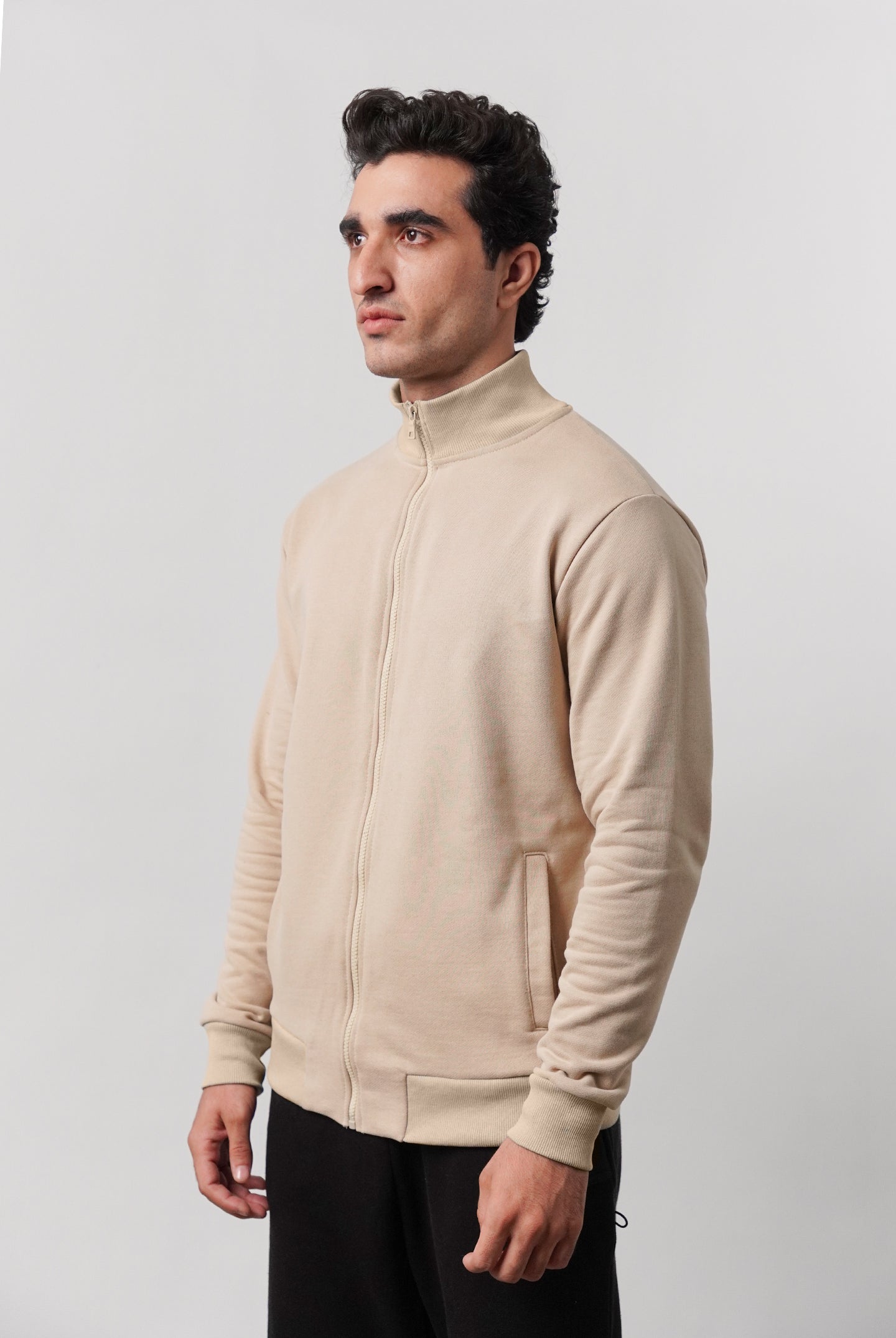 Stand-Up Collar Jacket - Beige - Mendeez