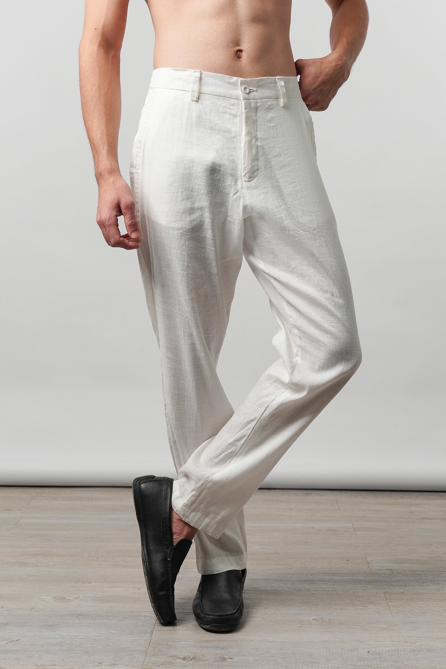 Straight Fit Linen Pants - White - Mendeez