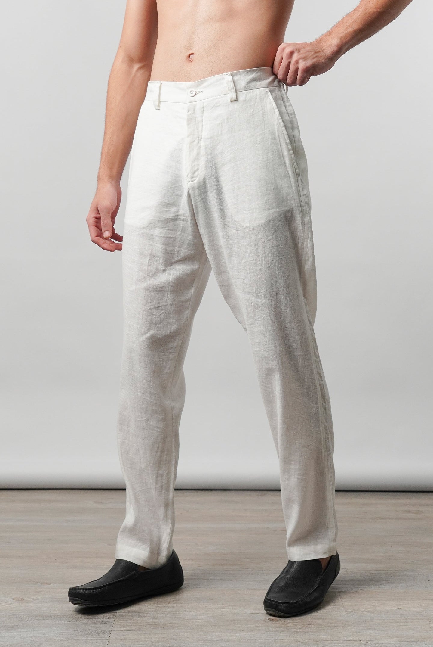 Straight Fit Linen Pants - White - Mendeez