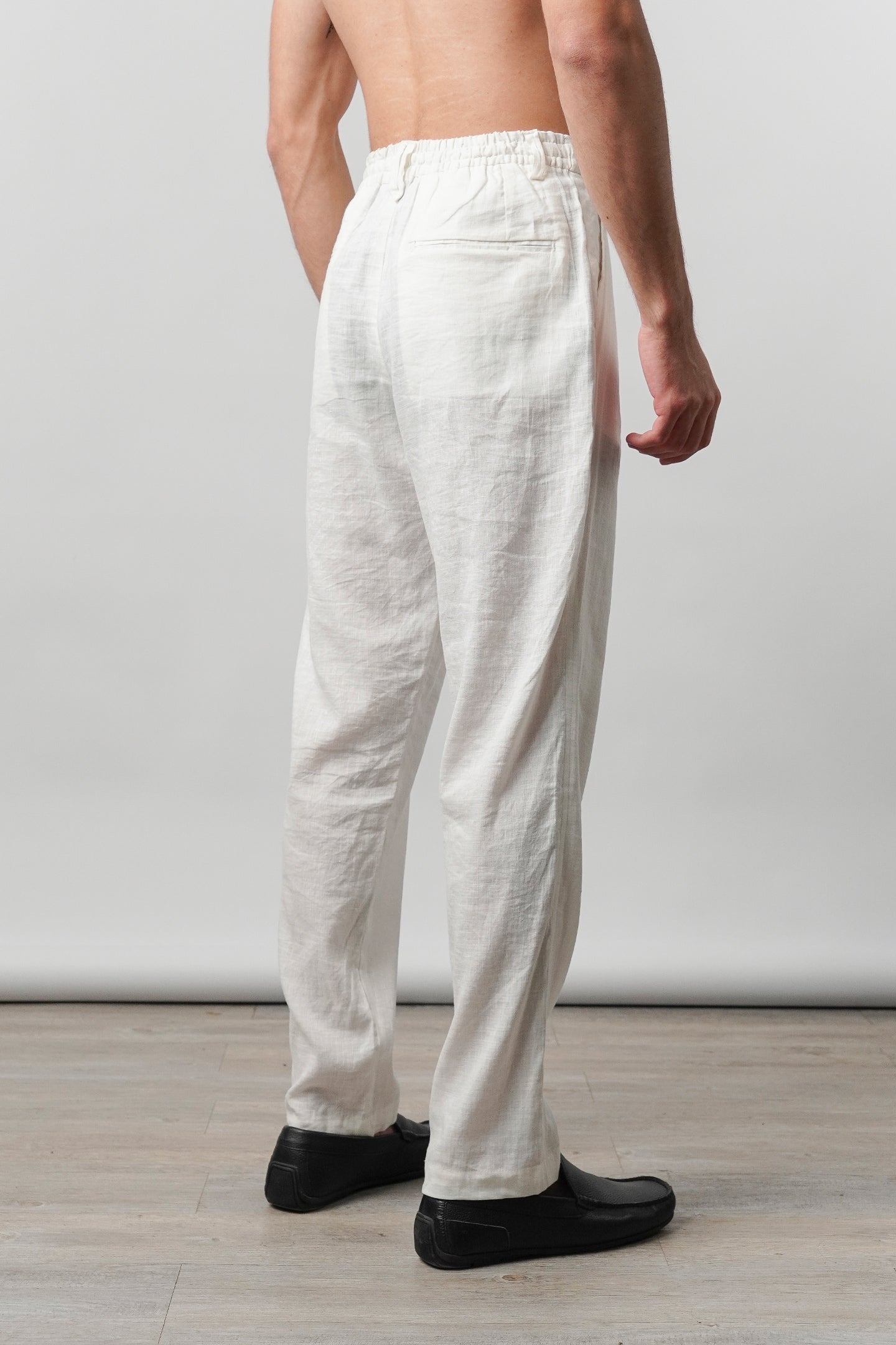 Straight Fit Linen Pants - White - Mendeez