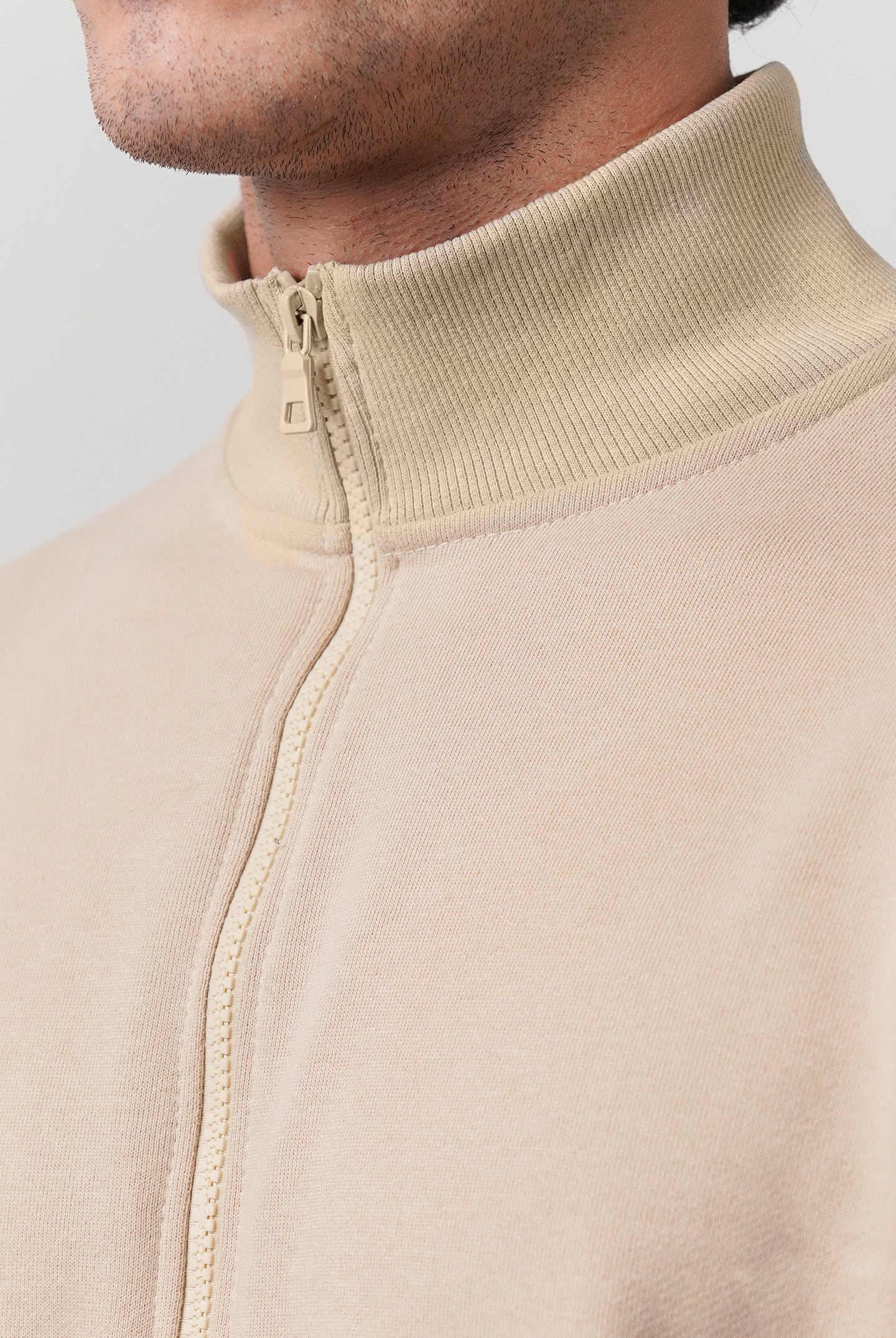 Stand-Up Collar Jacket - Beige - Mendeez
