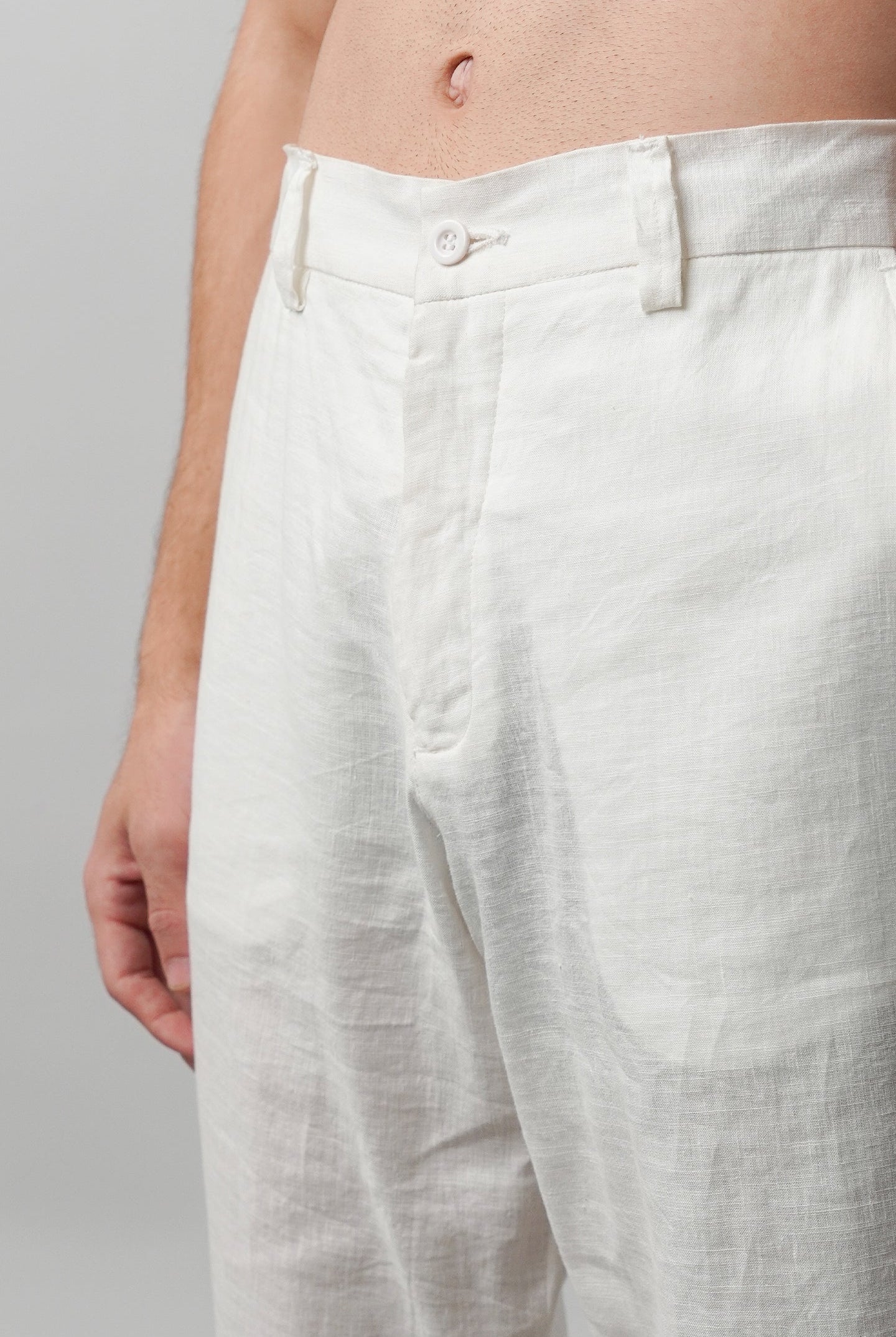 Straight Fit Linen Pants - White - Mendeez