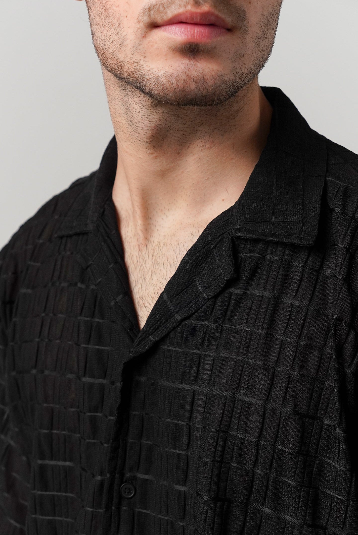 Knitted Cuban Shirt - Black - Mendeez