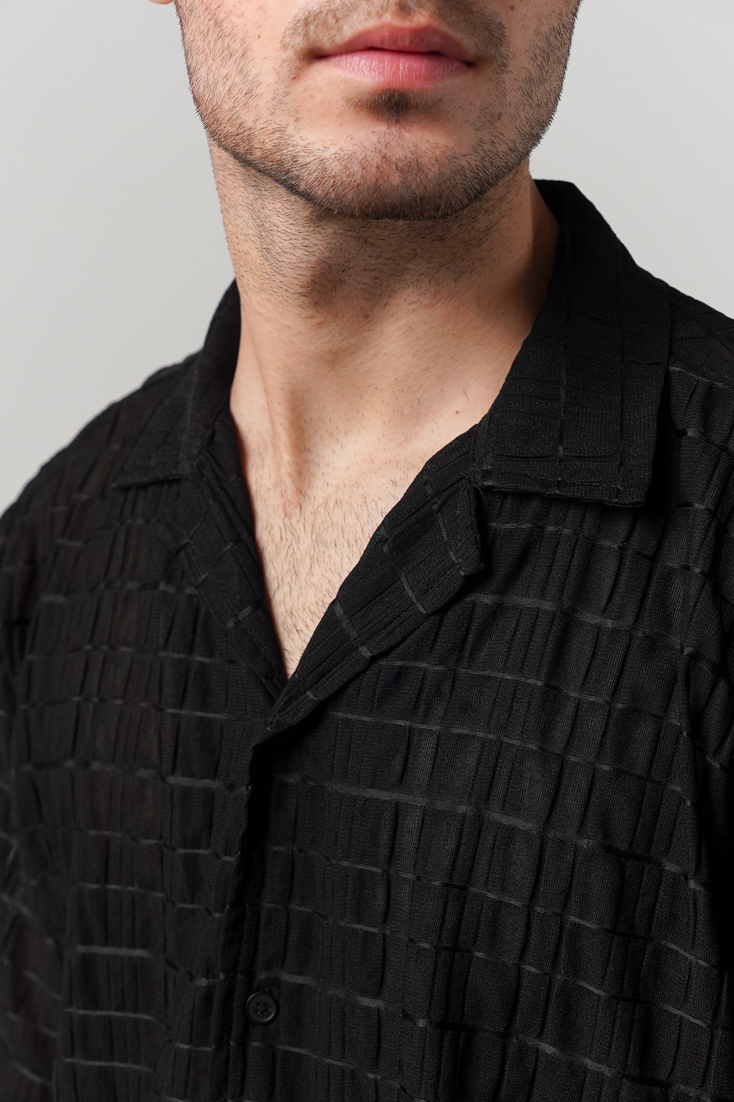 Knitted Cuban Shirt - Black - Mendeez